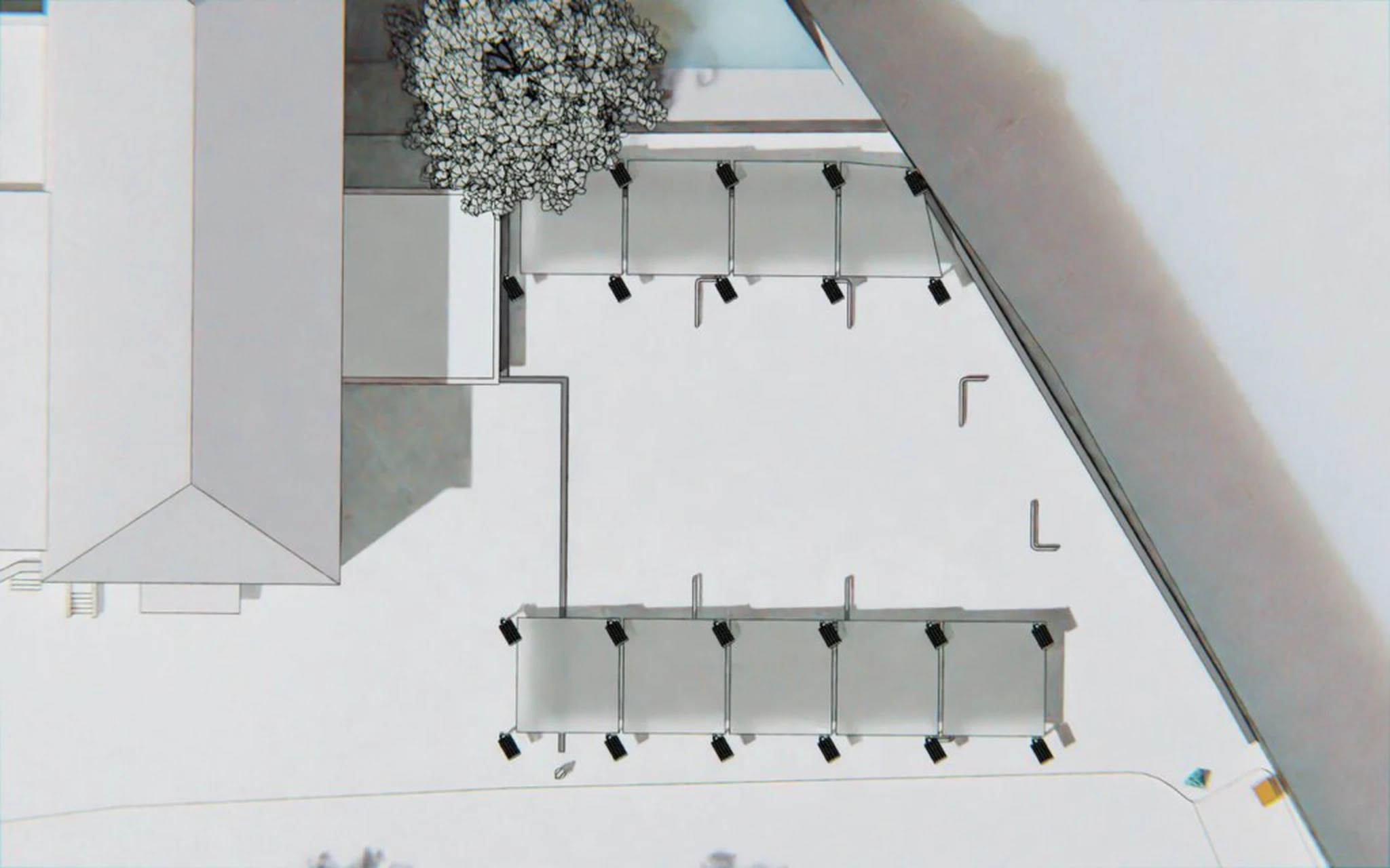 Drob Inn Vorplatz — Top-Down-Rendering der Platzanordnung